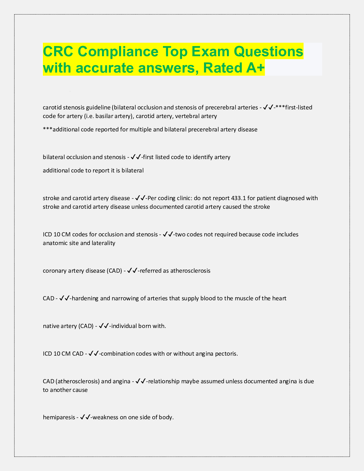 Preview image for CRC Compliance Top Exam Questions  with accurate answers, Rated A+